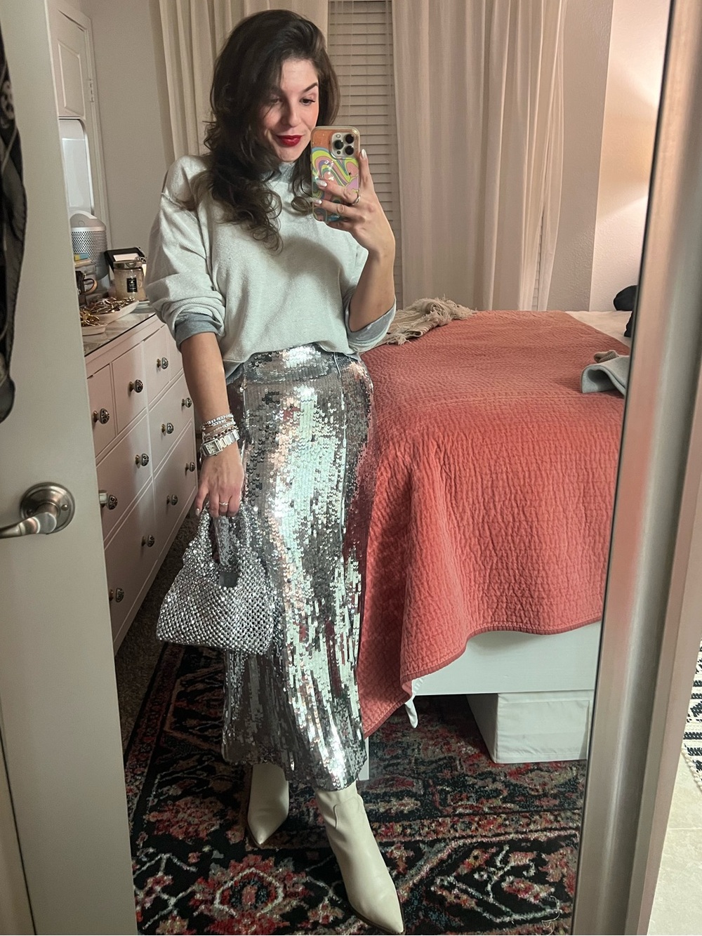 J. Crew Silver Sequin Midi Skirt